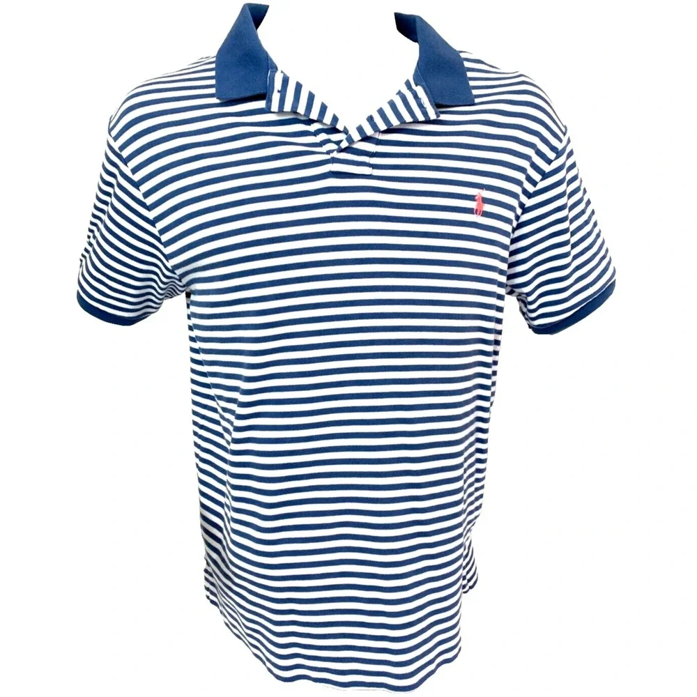 Polo Ralph Lauren Custom Fit Striped Cotton Short Sleeve Logo Blue Size X-Large